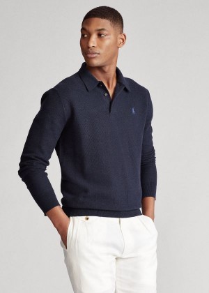 Swetry Ralph Lauren Cotton Polo-Collar Sweater Męskie Granatowe | QHQZ2988