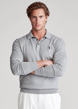 Swetry Ralph Lauren Cotton Polo-Collar Sweater Męskie Szare | VPQY7624