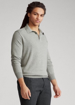 Swetry Ralph Lauren Cotton Polo-Collar Sweater Męskie Szare | UOOX1985