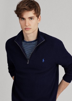 Swetry Ralph Lauren Cotton Quarter-Zip Sweater Męskie Granatowe | AMPM2684