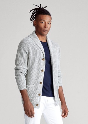 Swetry Ralph Lauren Cotton Shawl-Collar Cardigan Męskie Szare | KDSB7485