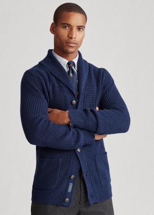 Swetry Ralph Lauren Cotton Shawl-Collar Cardigan Męskie Granatowe | IDGD1191