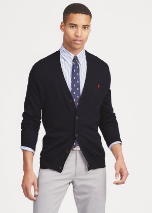 Swetry Ralph Lauren Cotton V-Neck Cardigan Męskie Granatowe | LTAJ8870