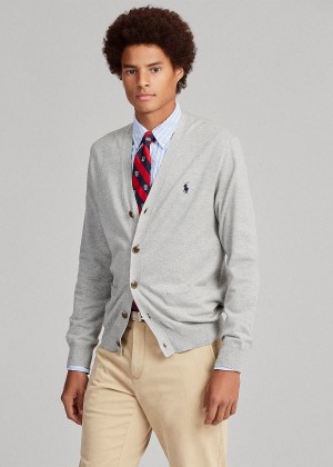 Swetry Ralph Lauren Cotton V-Neck Cardigan Męskie Szare | MRFH3301