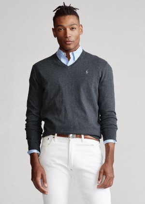 Swetry Ralph Lauren Cotton V-Neck Sweater Męskie Jasny Szare | ENCN4618