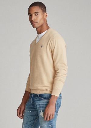 Swetry Ralph Lauren Cotton V-Neck Sweater Męskie Brązowe | FVWN5271