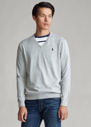 Swetry Ralph Lauren Cotton V-Neck Sweater Męskie Szare | BSVP4929