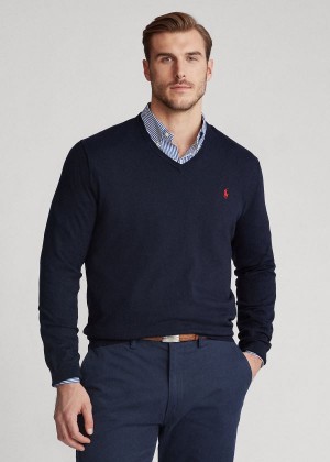 Swetry Ralph Lauren Cotton V-Neck Sweater Męskie Granatowe | CJJV2253