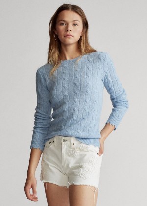 Swetry Ralph Lauren Distressed Cashmere Sweater Damskie Głęboka Niebieskie | YDAC0890