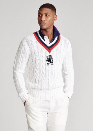 Swetry Ralph Lauren Embroidered Cricket Sweater Męskie Białe Kolorowe | NPNQ4071