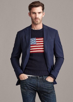 Swetry Ralph Lauren Flag Cashmere Crewneck Sweater Męskie Granatowe | UJBZ4412