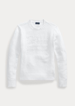 Swetry Ralph Lauren Flag Eyelet Sweater Damskie Białe | VPUQ8577