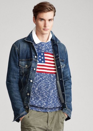 Swetry Ralph Lauren Flag Marled Cotton Sweater Męskie Niebieskie | FXTT1303