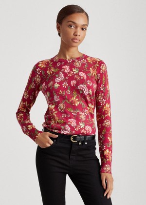 Swetry Ralph Lauren Floral Cotton-Blend Sweater Damskie Głęboka Fuksja Kolorowe | SXGY6870