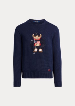 Swetry Ralph Lauren Golf Bear Cotton-Blend Sweater Męskie Granatowe | BGMM5891