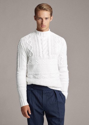 Swetry Ralph Lauren Hand-Knit Cotton-Blend Sweater Męskie Beżowe | QHUW1464