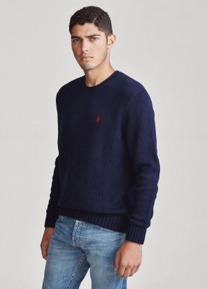 Swetry Ralph Lauren Iconic Cotton Crewneck Sweater Męskie Granatowe | SWMN5915