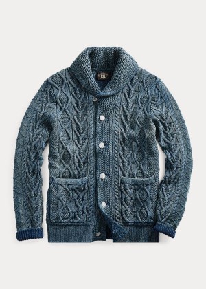 Swetry Ralph Lauren Indigo Aran Cotton Cardigan Męskie Indygo | JVTO4204