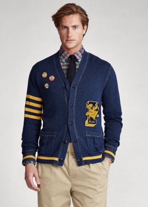 Swetry Ralph Lauren Letterman Cardigan Męskie Granatowe | YNIX5991