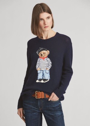 Swetry Ralph Lauren Marseille Polo Bear Sweater Damskie Granatowe | NVPD3468