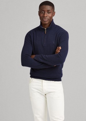 Swetry Ralph Lauren Merino Quarter-Zip Sweater Męskie Niebieskie | JCBS3626