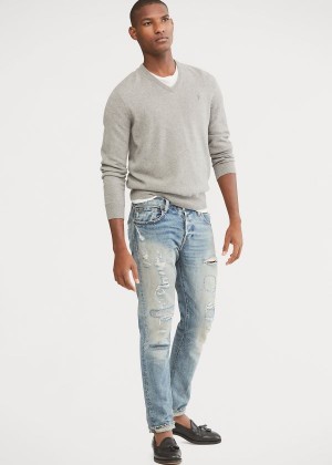 Swetry Ralph Lauren Merino Wool V-Neck Sweater Męskie Szare | KDWG9199