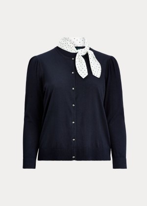 Swetry Ralph Lauren Neck-Scarf Cotton Cardigan Damskie Granatowe | OUEM1048