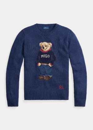 Swetry Ralph Lauren Polo Bear Cotton-Blend Sweater Damskie Granatowe | MIPV4573