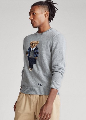 Swetry Ralph Lauren Polo Bear Cotton Sweater Męskie Szare | LIMT3187