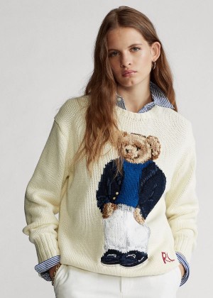 Swetry Ralph Lauren Polo Bear Crewneck Sweater Damskie Kremowe Kolorowe | KQHF3497