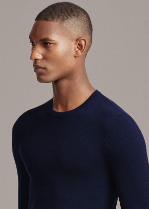 Swetry Ralph Lauren RLX Slim Ribbed Merino Sweater Męskie Granatowe | UQIQ6314