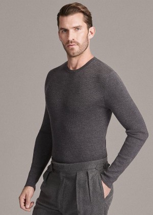 Swetry Ralph Lauren RLX Slim Ribbed Merino Sweater Męskie Szare | QJUS8315