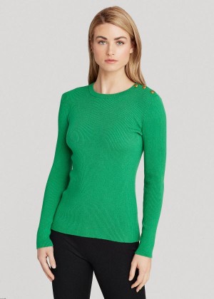 Swetry Ralph Lauren Ribbed Cotton-Blend Sweater Damskie Zielone | ZNZP7920