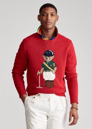 Swetry Ralph Lauren Riding Bear Sweater Męskie Czerwone | HRYQ9764