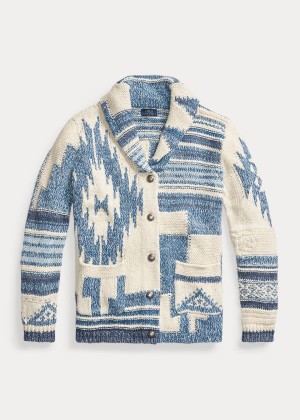 Swetry Ralph Lauren Southwestern Shawl Cardigan Damskie Kremowe Niebieskie Kolorowe | AOQA9094