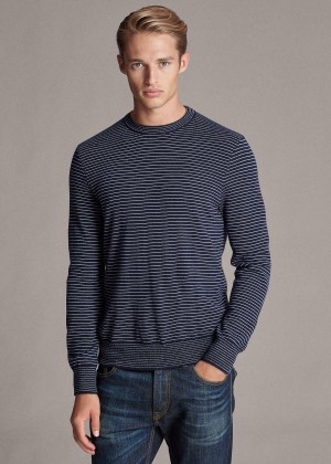 Swetry Ralph Lauren Striped Cashmere Sweater Męskie Granatowe Białe | ZFJY5016