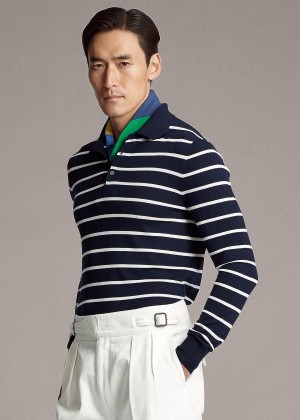 Swetry Ralph Lauren Striped Wool Polo Sweater Męskie Granatowe Białe | LSIN8906