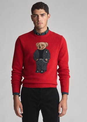 Swetry Ralph Lauren Suit Bear Wool Sweater Męskie Czerwone Kolorowe | LMCM9024