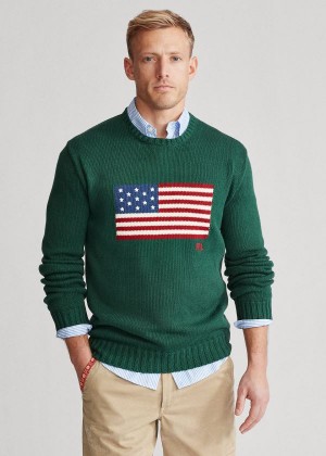 Swetry Ralph Lauren The Iconic Flag Sweater Męskie Zielone | TDDW1570