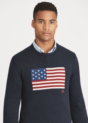 Swetry Ralph Lauren The Iconic Flag Sweater Męskie Granatowe | EENX0304