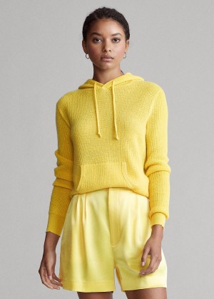 Swetry Ralph Lauren Waffle-Knit Cashmere Hoodie Damskie Żółte | TMPE4180