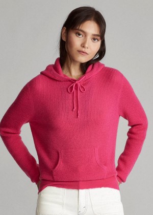 Swetry Ralph Lauren Waffle-Knit Cashmere Hoodie Damskie Jasny Różowe | YLKN6545