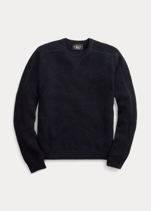 Swetry Ralph Lauren Waffle-Knit Cashmere Sweater Męskie Granatowe | UQVB2336