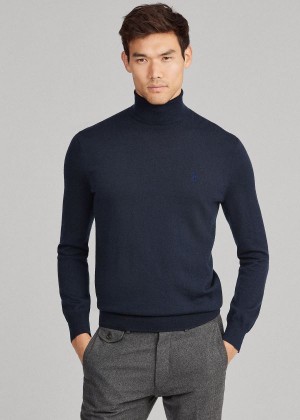 Swetry Ralph Lauren Washable Merino Wool Sweater Męskie Granatowe | XLVP6215