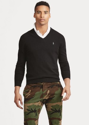 Swetry Ralph Lauren Washable Merino Wool Sweater Męskie Czarne | NQBT0654