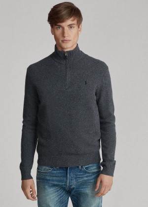 Swetry Ralph Lauren Wool-Blend Quarter-Zip Sweater Męskie Jasny Szare | OWSN6749