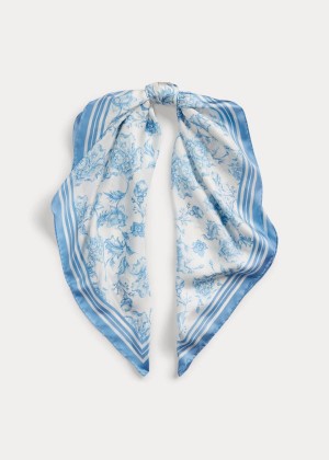 Szaliki Ralph Lauren Alexa Floral Silk Scarf Damskie Kremowe Niebieskie | PRIY5505