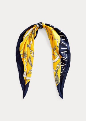 Szaliki Ralph Lauren Angelina Silk Scarf Damskie Żółte Granatowe | ZCQO2681