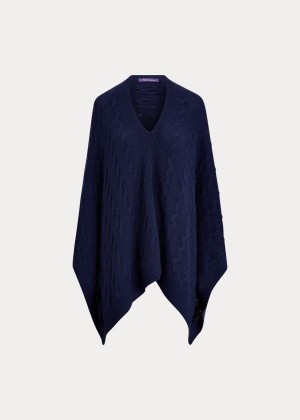 Szaliki Ralph Lauren Cable-Knit Cashmere Poncho Damskie Granatowe | LOVT3466