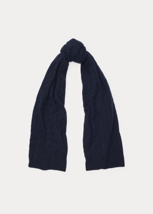 Szaliki Ralph Lauren Cable Cashmere Scarf Damskie Granatowe | ESAR7816